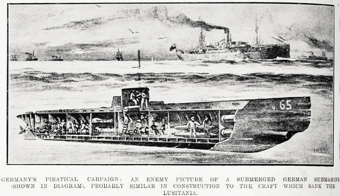 Germany's piratical campaign: an enemy picture of a submerged German submarine