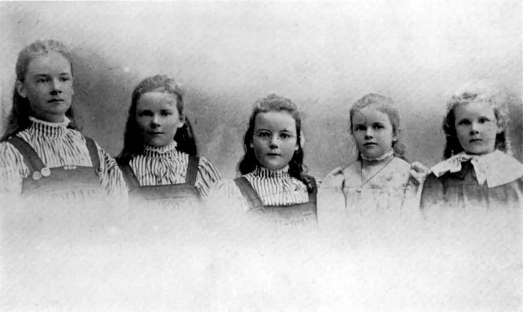 At the Karori School, 1898 — Vera, Charlotte Mary, Kathleen, Jeanne, Leslie