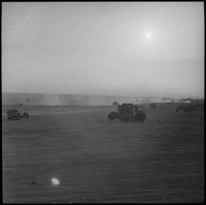 World War II New Zealand supply column moves up during 8th Army advance in Egypt - Photograph taken by H Paton