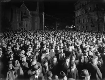 Image: Crowd checking 1931 general election results, Christchurch