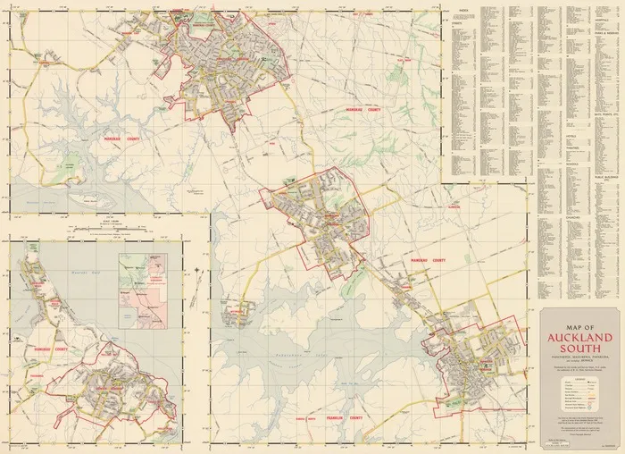 Map of Auckland south, Papatoetoe, Manurewa, Papakura, and including Howick / drawn by N.M. Dudley.