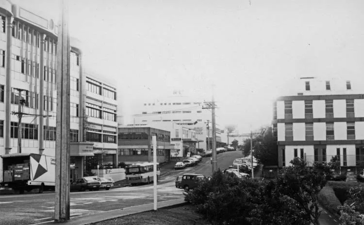Looking east down Huron Street towards Lake Road, Takapuna