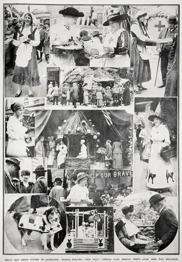 Image: Great Red Cross effort in Auckland: scenes during Our Day appeal last Friday, when over Â£6000 was realised