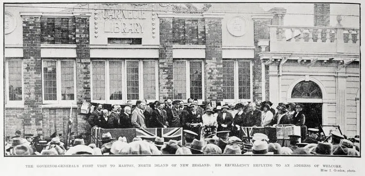 The Governor General's first visit to Marton, North Island of New Zealand: His Excellency replying to an address of welcome