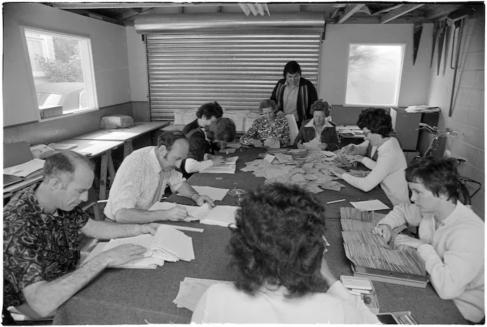 Counting of General Election special votes in a garage, Newlands, Wellington