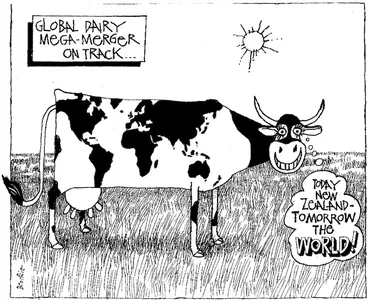 Image: Brockie, Robert Ellison 1932-:Global dairy mega-merger on track... National Business Review, 2 February 2001.