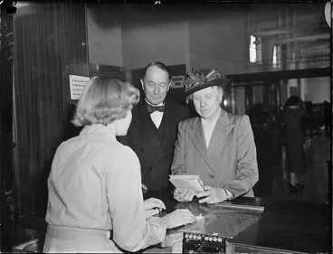 Image: First free library book being issued to Dame Gilmer