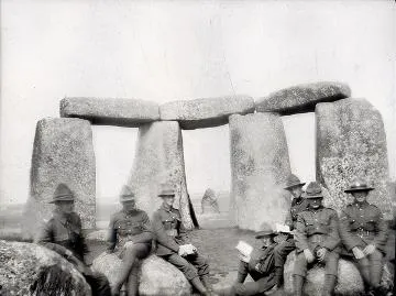 New Zealand soldiers at Stonehenge, Salisbury Plain, England : negative