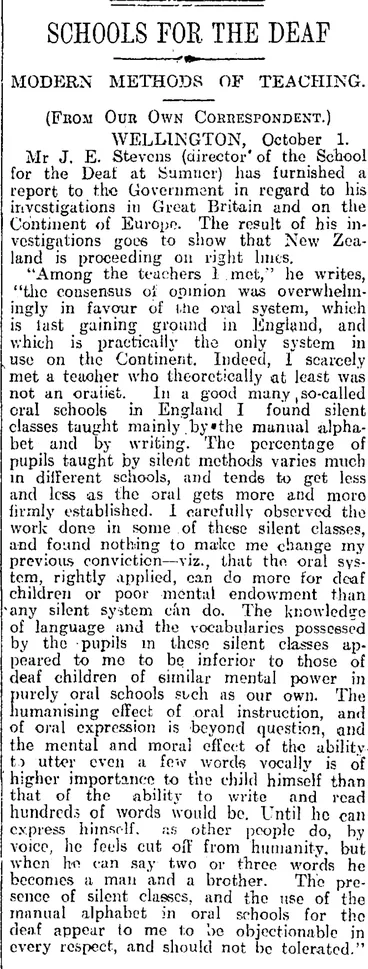Image: SCHOOLS FOR THE DEAF (Otago Daily Times 2-10-1914)