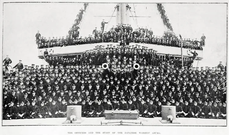 The officers and the staff of the Japanese warship Azuma