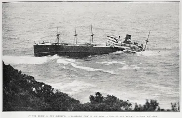 Image: At the mercy of the elements: a broadside view of all that is left of the wrecked steamer Wiltshire