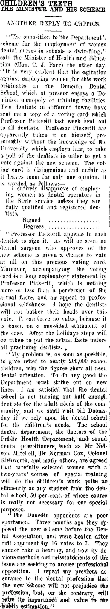 Image: CHILDREN'S TEETH. (Clutha Leader 14-12-1920)