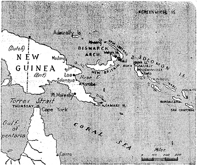 Milne Bay, where the latest Japanese landing in New Guinea is reported, is the indentation west of the Samarai Islands shown on the map. (Evening Post, 28 August 1942)