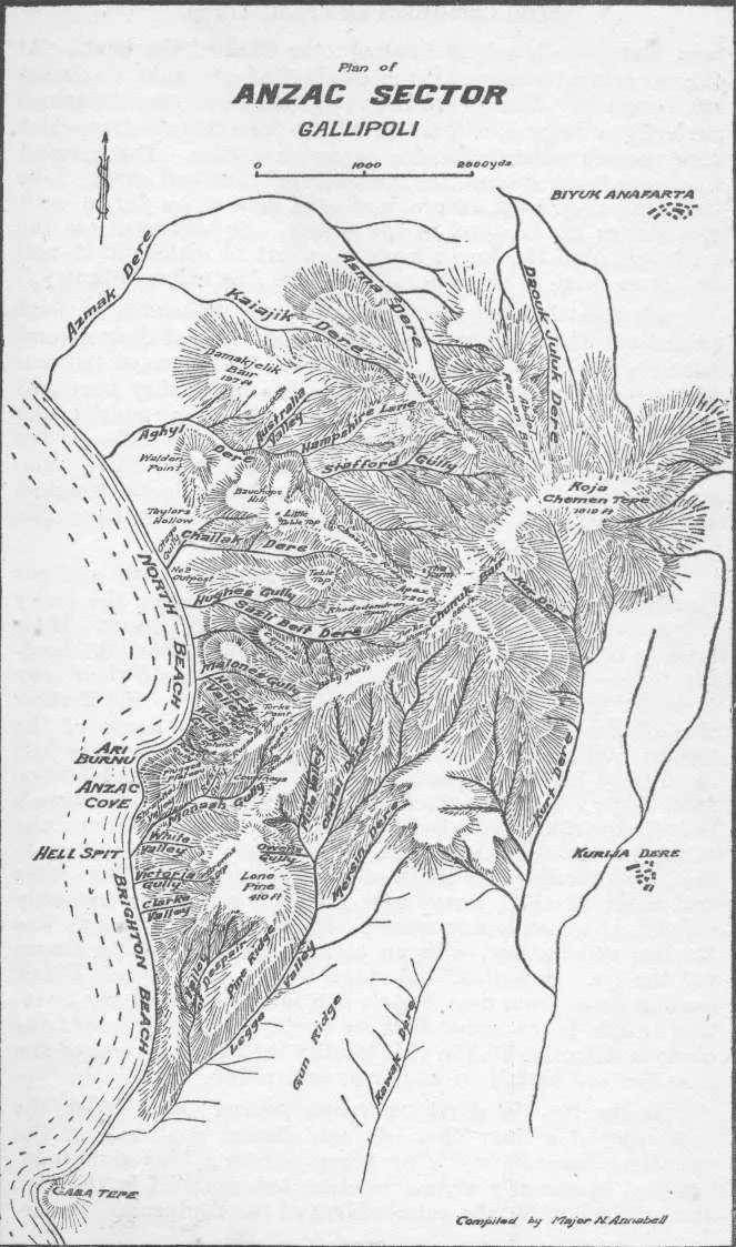 Plan of ANZAC Sector, Gallipoli