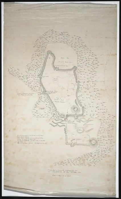 [Plan of Kaiapoi Pa] Tracing from a survey by Alex. Macdonald and a field sketch by Alex. Lean, 23rd April 1870]. [no imprint, 1870] [ms map]