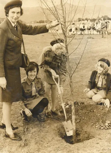Image: Guides plant tree at Taitoko School's first Arbor Day