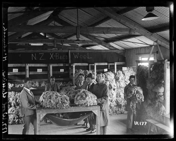 Instruction on wool classing at the New Zealand Convalescent Hospital in Hornchurch, England, World War I