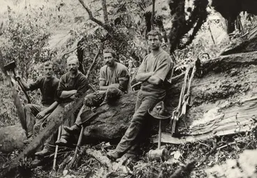 Image: Timber industry; Gardner's Mill Akatarawa 1902; Alex Anderson, August Rhode, Bill Benge, Bert Symes.