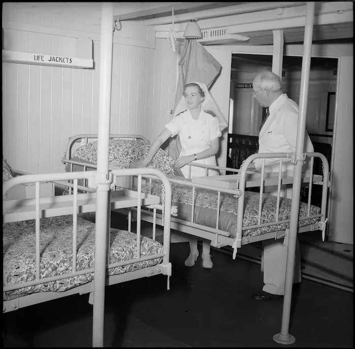 Prime Minister Peter Fraser inspecting hospital ship Maunganui, Port Tewfik