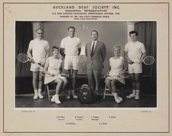 Team Photo: Auckland Deaf Society Badminton Representatives, N.Z. Deaf Societies Convention, 1968