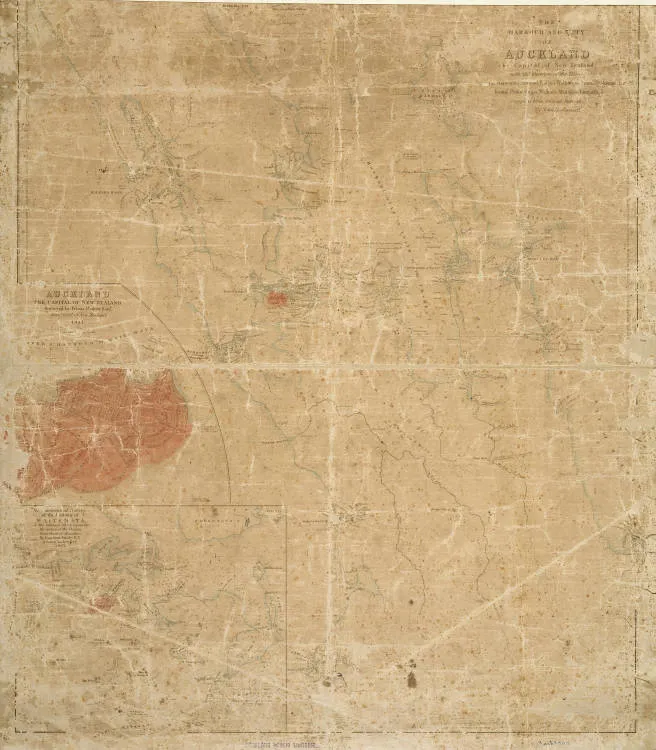 The harbour and city of Auckland, the capital of New Zealand with the districts of the rivers Kai para, Waitemata, Tamaki, Waihou or Thames, Mercury Bay, Kawia, Piako, Waipa, Waikato, Manakao, Tauranga, etc., compiled from various surveys by John Arrowsmith.