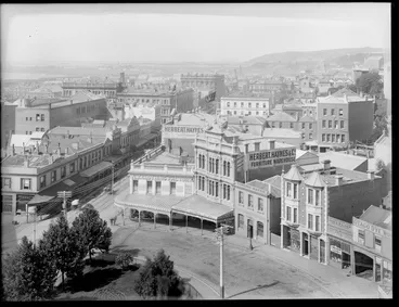 Image: General view of the city area of Dunedin, Otago, including the business premises of Herbert Haynes and Company, furniture warehouse and New Zealand Clothing Factory