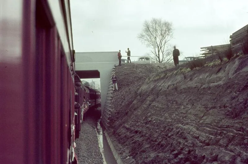 Train on lowered line at Hamilton