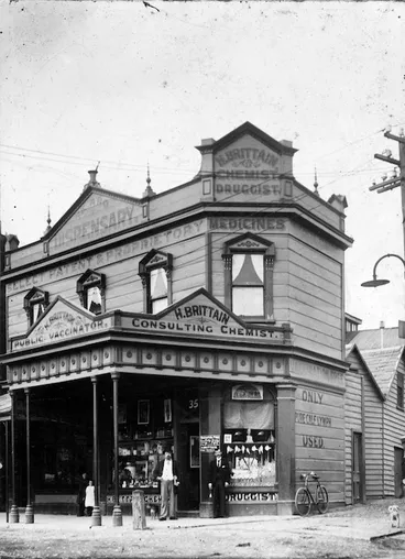 Image: Brittains' Pharmacy, corner of Manners and Herbert Streets, Wellington