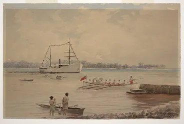 Image: Strong, Joseph Dwight, 1852-1899 :Landing at Apia, Samoa, August 1892 / J. D. Strong.