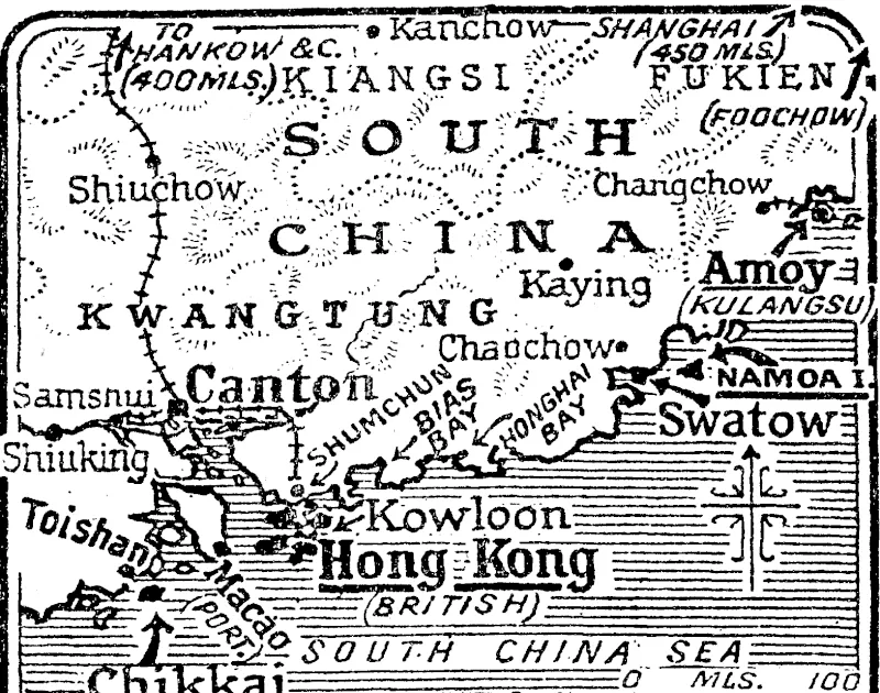 A map of South China, scene of the latest military operations by the Japanese. , (Evening Post, 13 October 1938)