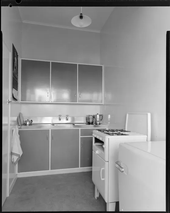 Kitchen interior, Clifton Terrace flats, Wellington