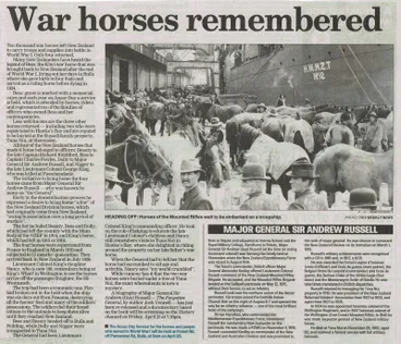 Image: Newspaper Article 2014 – War horses remembered (Napier Courier)
