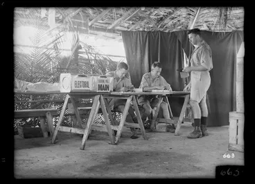 Image: Polling booth interior in the Pacific for World War II soldiers voting in the 1943 New Zealand general elections