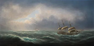 HMS Resolution, Captain Jas Cook, and HMS Adventure, Captain Furneaux, off Cape Palliser, New Zealand, in 1773