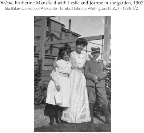 Below: Katherine Mansfield with Leslie and Jeanne in the garden, 1907. Ida Baker Collection, Alexander Turnbull Library, Wellington, N.Z., F-11986-1/2