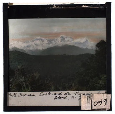 Lantern Slide - 'Mts. Tasman, Cook & La Perouse, New Zealand'