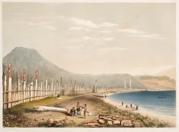 Image: Te Henheu's [sic] old pah of Waitahanui, at Taupo Lake