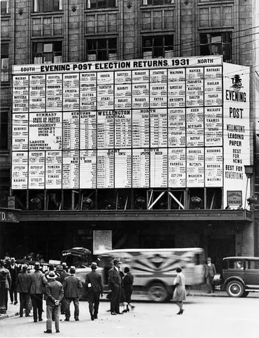 Image: 1931 general election results, Evening Post building, Wellington