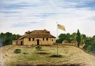 Image: [Gardiner, Thomas] fl 1830s-1850s :View of the Missionary House, Waimate, New Zealand [1835 or later]
