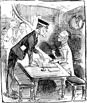 Image: A SEVERE TEST.  Sir Joseph Ward intends giving a severe educational test as a means ot  stopping the Yellow Peril.  Customs Officer : Come now, John, if you cannot come up io the "School Journal" standard test iiour goose is conked.  Chin key : Missy Offlicev, ymi think me so iglant as all that ? (Observer, 27 July 1907)