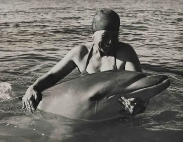 Image: Mrs Goodson with Opo the dolphin, Opononi
