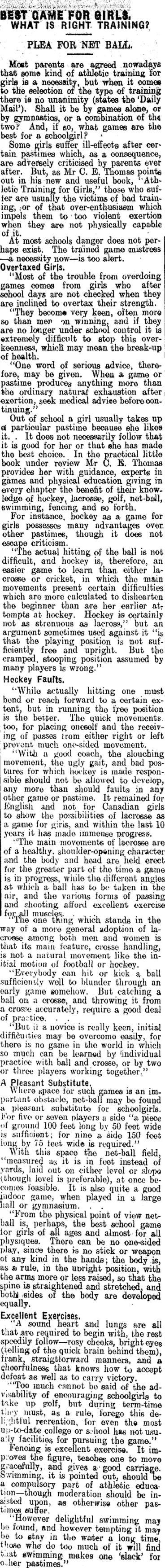 Image: BEST GAME FOR GIRLS. (Clutha Leader 29-7-1913)