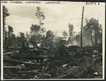 Image: Creator unknown :Photograph of a log being loaded onto an F class locomotive, Pokaka Bush, Ruapehu District