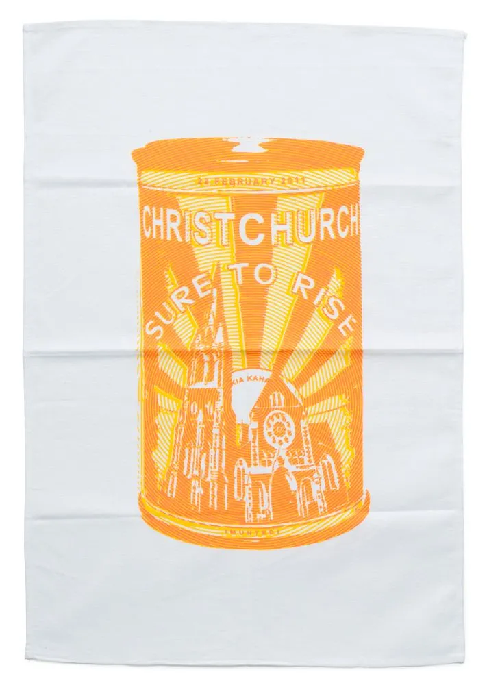 Tea towel, 'Christchurch Sure to Rise'