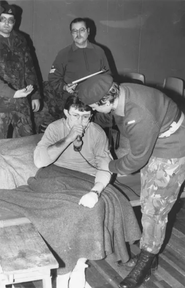 Image: Civil Defence simulated-earthquake exercise; with Army and Red Cross; oxygen assistance.