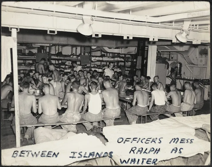 Ralph Dyer serving in an officers mess, Pacific, World War Two