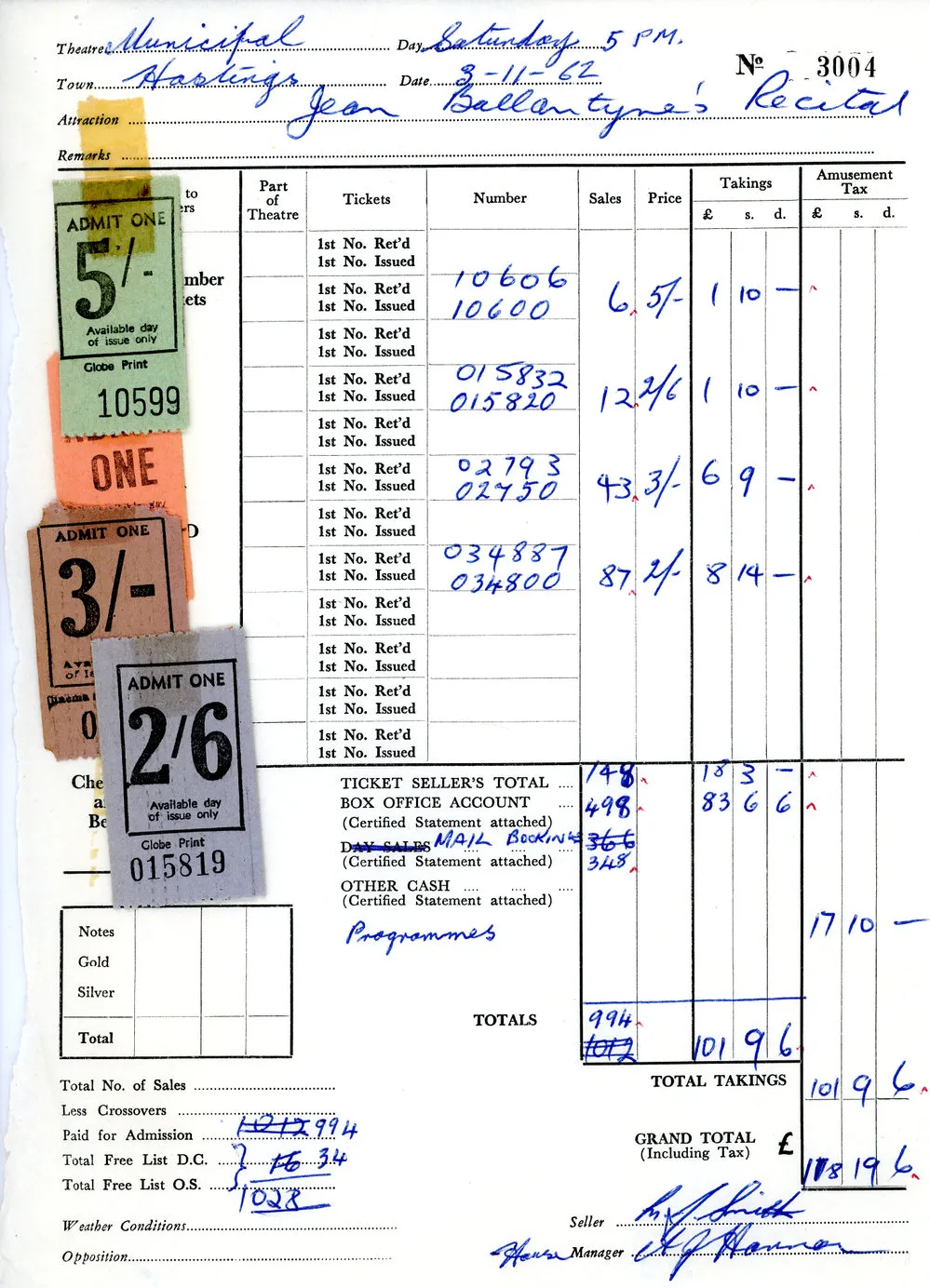 Municipal Theatre Recital Tickets and Docket