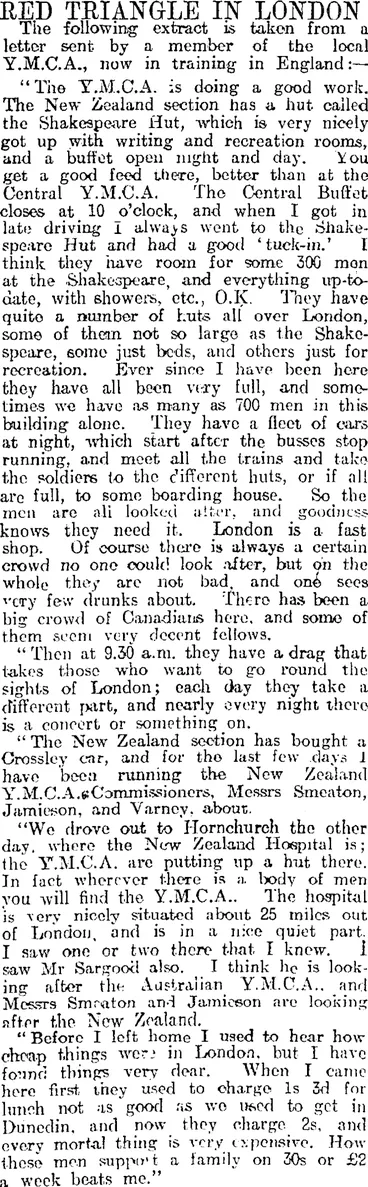 Image: RED TRIANGLE IN LONDON (Otago Daily Times 8-12-1916)