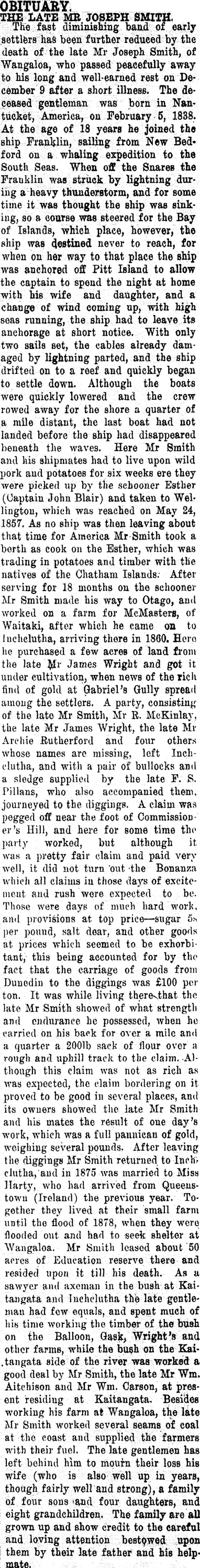 OBITUARY. (Clutha Leader 24-12-1912)