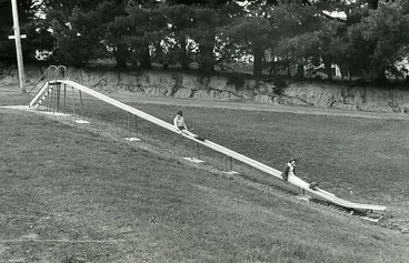 Image: New 40 foot slide, Hudson Street Playground 1977